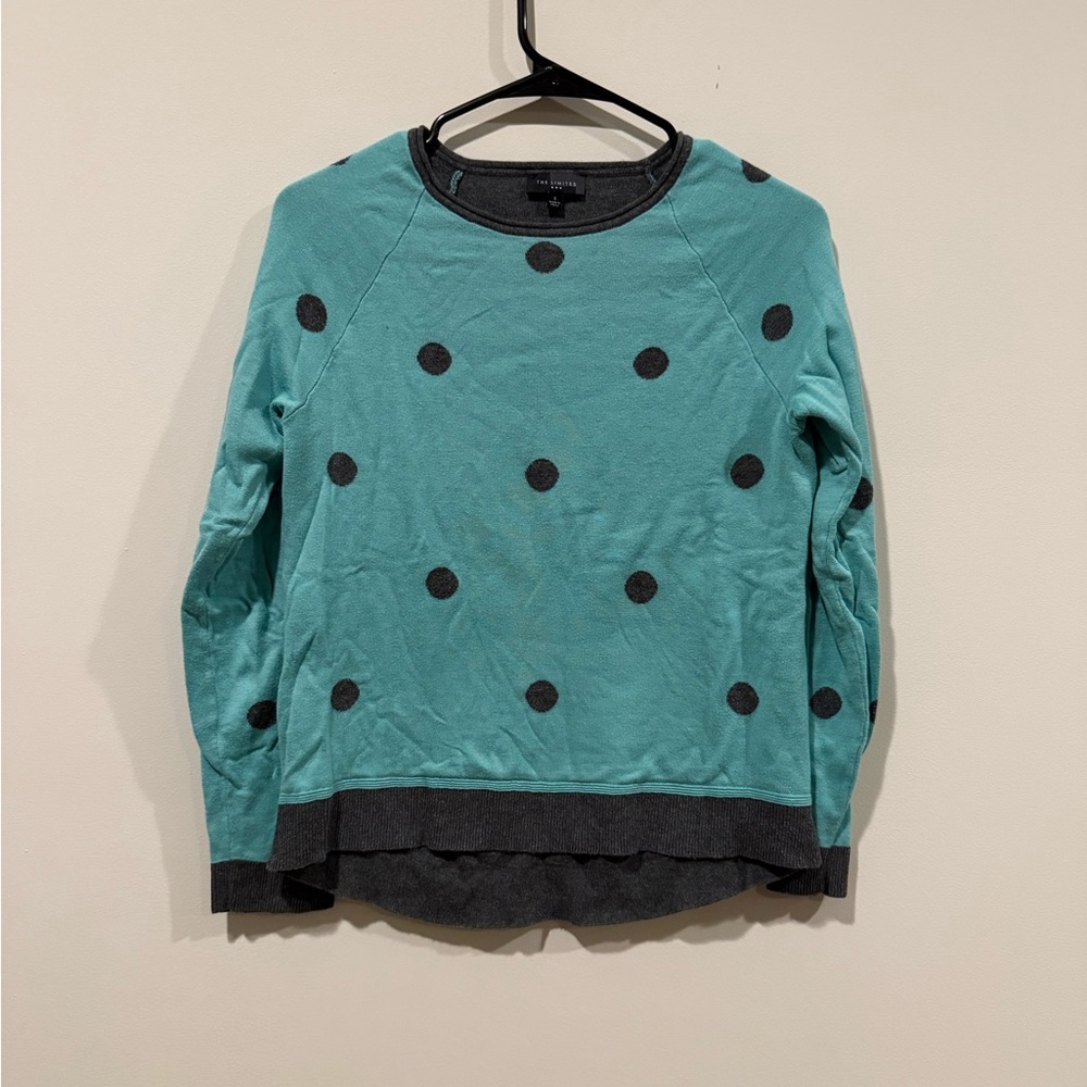 The Limited Womens Teal and Black Polka Dot Long Sleeve Shirt Size Small